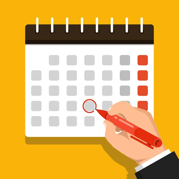 Vector Illustration Hand Marking Day Calendar Yellow Background — Stock Vector