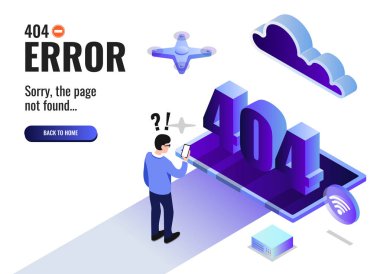 Vektör illüstrasyon. İş konsepti. 404 hata 