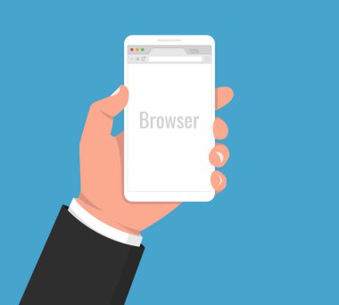 erkek elinde basit akıllı telefon vektör illüstrasyon. Tarayıcı 