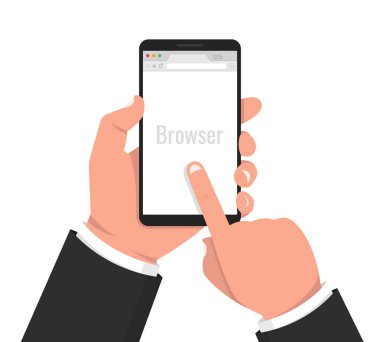 erkek elinde basit akıllı telefon vektör illüstrasyon. Tarayıcı 