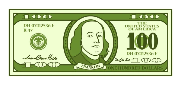 100 Dollar Banknote White — Stock Vector