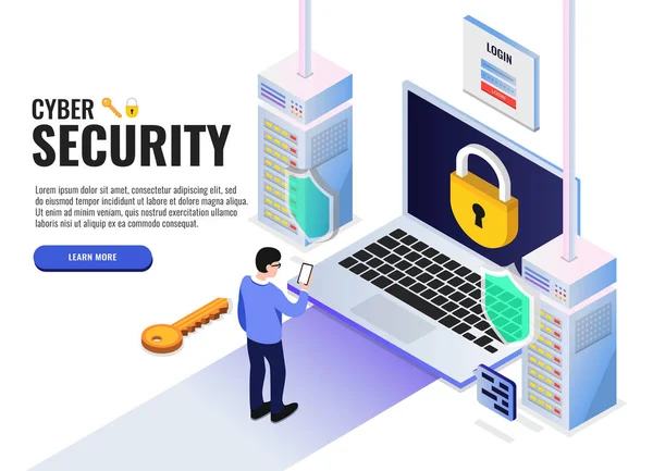 Vector Illustration Business Concept Cyber Security — Stock Vector