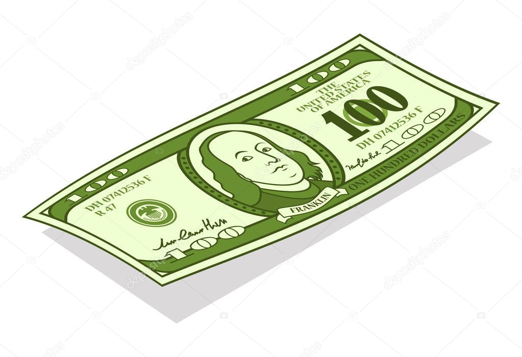 100 dollar banknote on white 