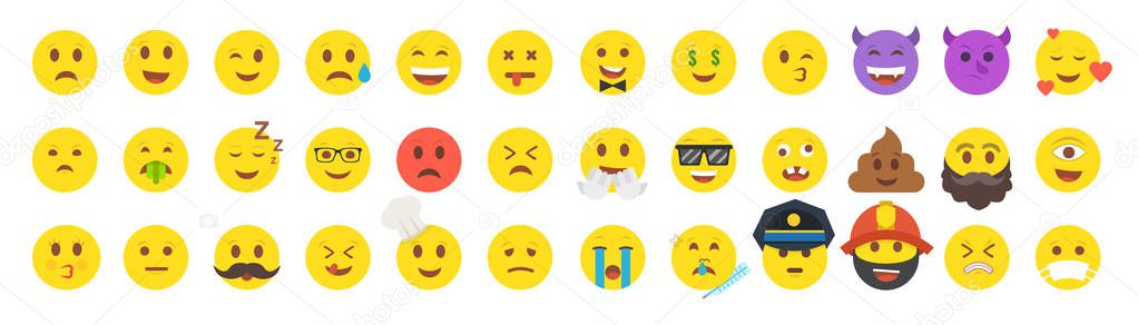 Set of emoji smileys, cute icons.