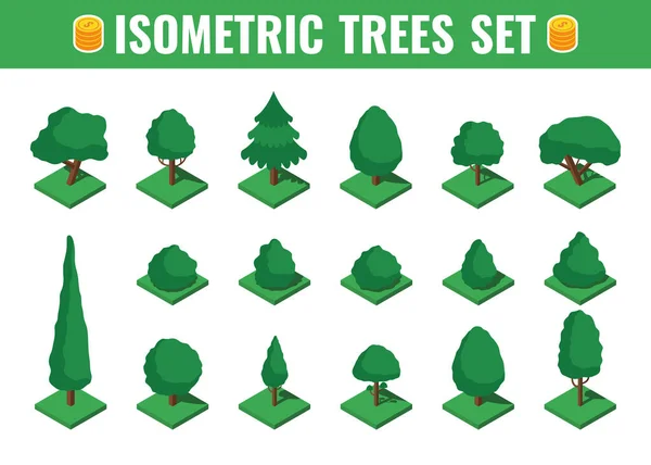 Изометрический Набор Деревьев Вектор — стоковый вектор