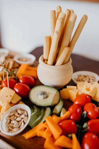 Cheese Plate Cherry Tomatoes Close View — Stock Photo, Image