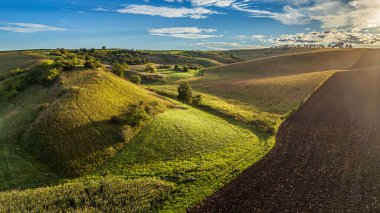 Yazın sonlarında Güney Moravya 'nın güzel manzarası. Üzüm hasadı başlıyor. Bir İHA 'dan hava görüntüsü.