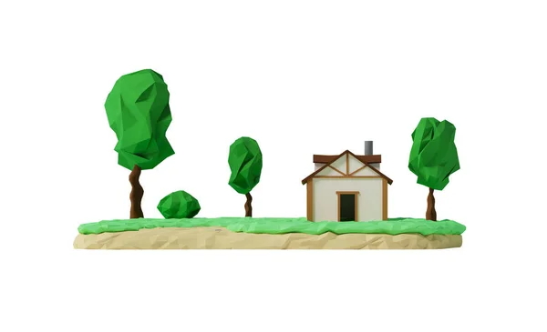 Τοπίο Αγροτικό Σπίτι Δέντρα Καλοκαιρινό Σπίτι Πανό Για Ακίνητα Μοντελοποίηση — Φωτογραφία Αρχείου