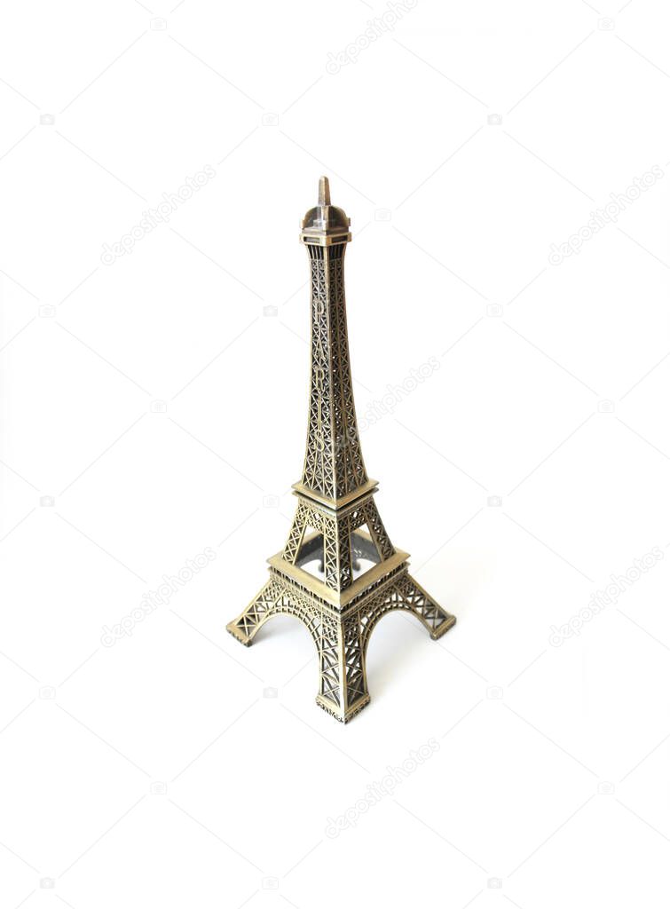 Eiffel tower statuette on a white background