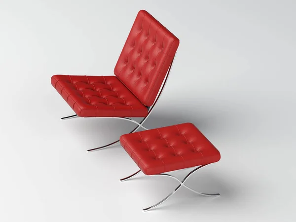 Italienischer Stuhl Und Hocker Rot Mit Metallbeinen Silber Italienischer Innenraum — Stockfoto