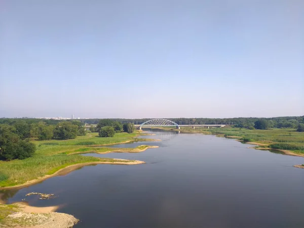 Hermoso Paisaje Campo Con Río Puente Polonia — Foto de Stock