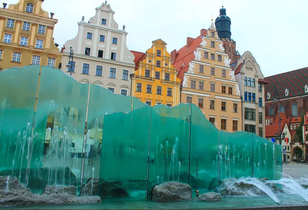 Wroclaw Polska Wrzesień 2018 Widok Fontannę Architekturę Starego Miasta Wrocławiu — Zdjęcie stockowe