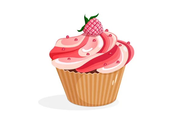 Cupcake Med Hindbær Hvid Baggrund Vektorillustration Cupcake Bagning Koncept Cupcake – Stock-vektor