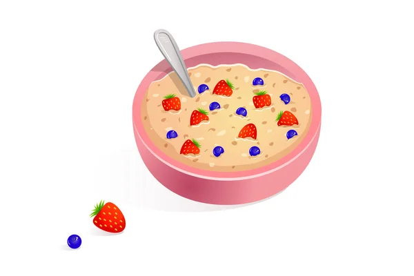 Farine Avoine Pour Petit Déjeuner Avec Des Bleuets Des Fraises — Image vectorielle