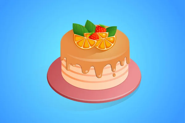 Gâteau Orange Couleur Orange Illustration Vectorielle Plate Gâteau Aux Oranges — Image vectorielle