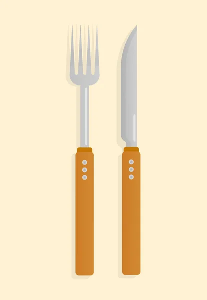 Ilustración Vectorial Cuchillo Tenedor Sobre Fondo Amarillo Concepto Diseño Utensilios — Archivo Imágenes Vectoriales