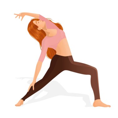 Beyaz arka planda bir kız dansçının vektör çizimi. Yoga, meditasyon, spor, sağlıklı yaşam tarzı, dans, dans hareketleri, fitness, egzersiz, jimnastik, spor.