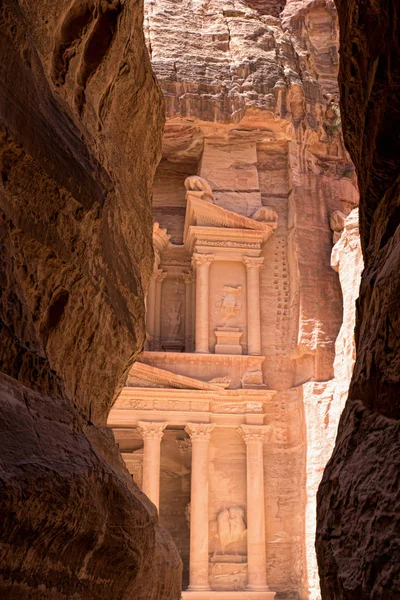 View Canyon Treasury Which Cut Rock Ancient City Petra Jordan Stock Photo