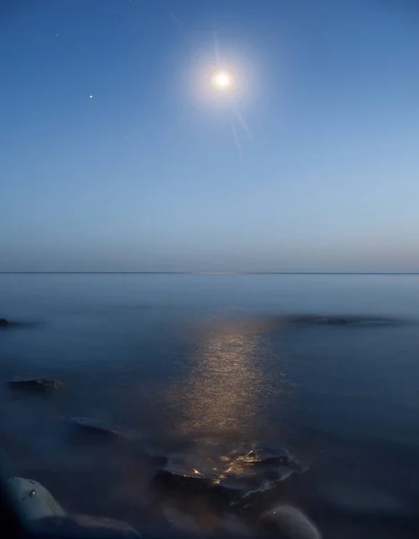 Paesaggi Marini Notturni Con Luna Pietre Mar Nero — Foto Stock