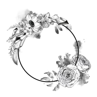 Siyah Mürekkep Dövme El Çizilmiş Çerçeve