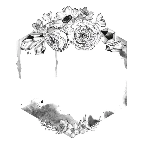 Siyah Mürekkep Dövme El Çizilmiş Çerçeve