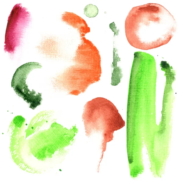 Acuarela Abstracto pintado a mano manchas, spray, frotis y manchas conjunto —  Fotos de Stock