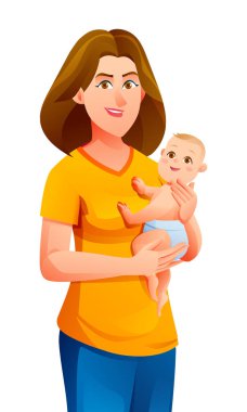 Anne bebeğini kucağına almış. Vektör çizgi film illüstrasyonu