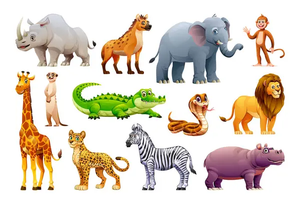 Conjunto Animales Africanos Dibujos Animados Vectoriales Ilustración — Vector de stock