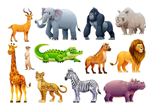 Animales Salvajes Africanos Establecidos Dibujos Animados Vectoriales Ilustración — Vector de stock