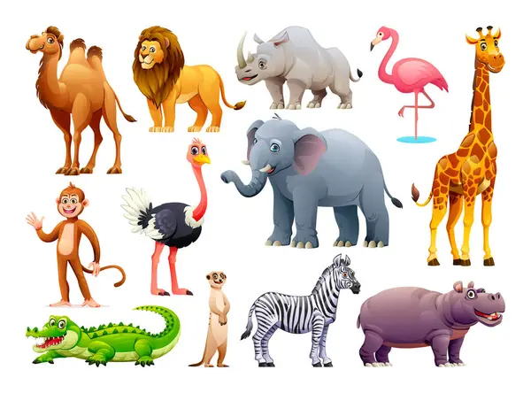 Zbiór Afrykańskich Zwierząt Ilustracja Kreskówki Wektor — Wektor stockowy