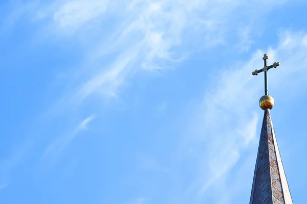 Christian Church Spire Blue Sky — Stock Photo, Image