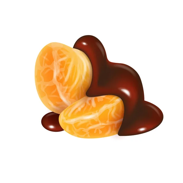 초콜릿 소스에 절인 오렌지 조각 — 스톡 벡터