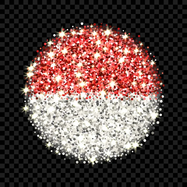 印度尼西亚共和国国旗闪闪发光的徽章 圆形图标与摩纳哥公国的国家色彩具有闪光效果 纽扣设计 矢量图解 一系列标志之一 — 图库矢量图片