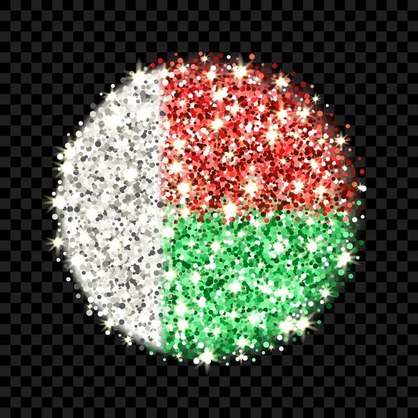 マダガスカル共和国の旗輝くバッジ キラキラ効果のあるマダガスカルの国内色とラウンドアイコン ボタンのデザイン ベクトルイラスト 一連の兆候の一つ — ストックベクタ