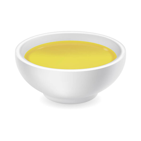 Realistic olive oil in sauce bowl