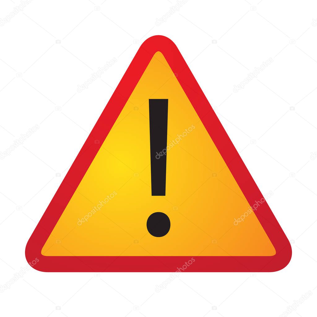 Red triangle warning alert sign vector illustration. Caution 3d attention sign red and white. Black exclamation point. Note, care, notice mark