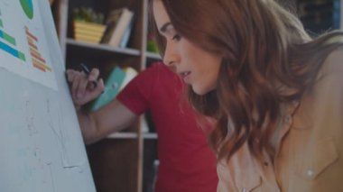 İş kadın el çizim grafik Office beyaz tahta üzerinde Kapat