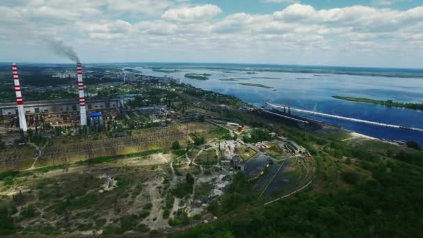 Zware Industrie Zone Met Productie Gebouwen Constructies Luchtfoto Landschap Met — Stockvideo