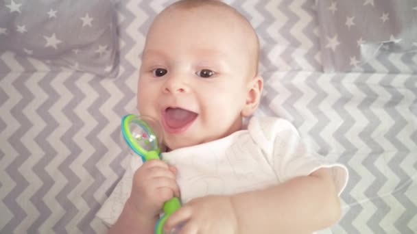 Cheerful baby face. Portrait of smiling infant. Close up of cute baby smiling — Stock Video