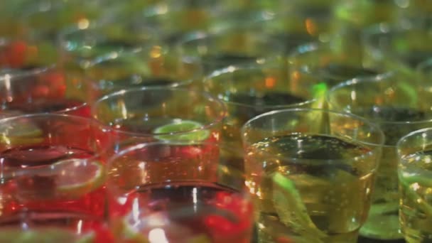 Cocktails mit Zitronen- und Limettenstücken. alkoholfreie Getränke mit frischen Früchten — Stockvideo