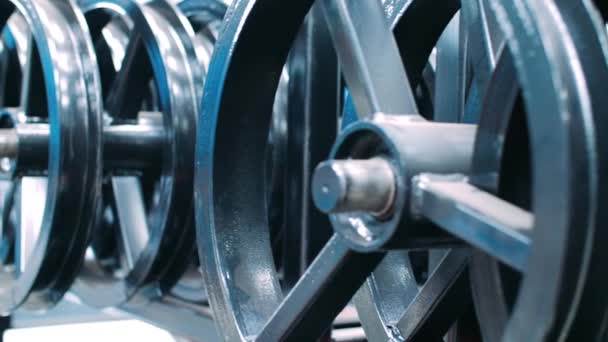 Production of parts for agricultural cultivators. Wheels for machinery — Stock Video