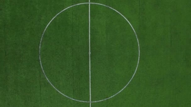 Football marker on field. Drone view soccer players training on football field — Stock Video