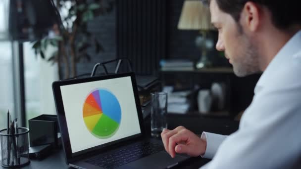 Empresario trabajando en laptop en el lugar de trabajo. Hombre usando touchpad en el ordenador portátil — Vídeos de Stock