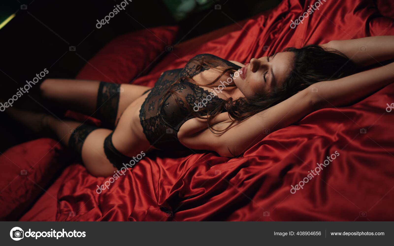 Hot woman arching back on silk photo image picture