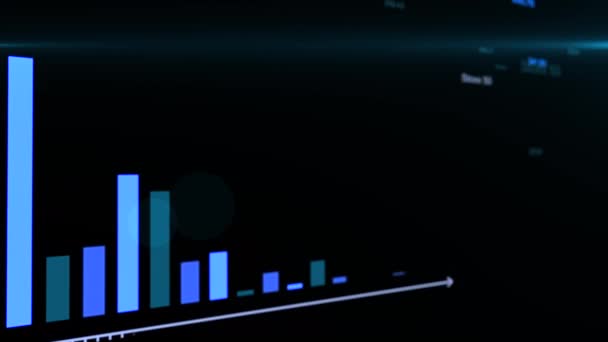 Торговый крах рынка. Падающая синяя стрелка на бизнес-диаграммах — стоковое видео
