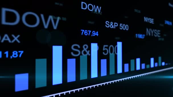 Aktiemarknadens investeringshandel. Växande blå pil på affärsplaner. — Stockvideo