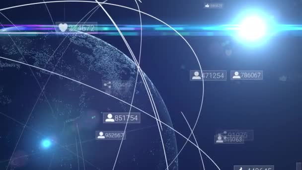 ソーシャルネットワーク接続のデータアニメーション。惑星を取り巻く世界的なネットワーク — ストック動画