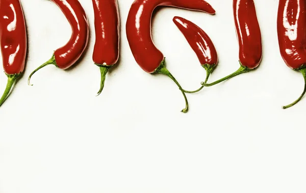 Fresh Red Hot Chili Peppers Gray Background Top View — Stock Photo, Image