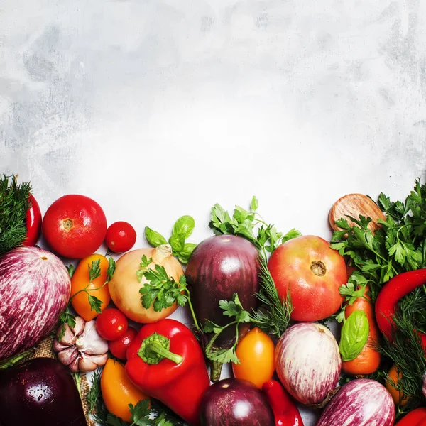 Fundo Alimentar Conceito Vegetariano Legumes Ervas Frescas Vista Superior — Fotografia de Stock