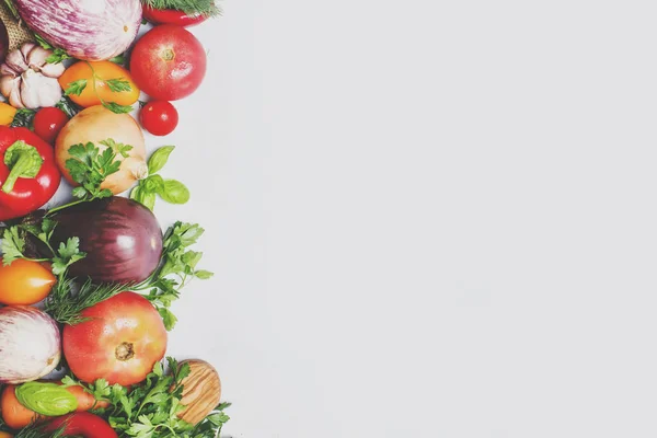 Fondo Alimenticio Concepto Vegetariano Verduras Hierbas Frescas Vista Superior —  Fotos de Stock